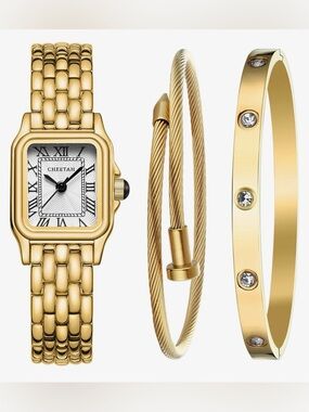 Gold Watch & Bracelet Set | Quiet Luxury Aesthetic | Dainty Gold Watch & Bangles